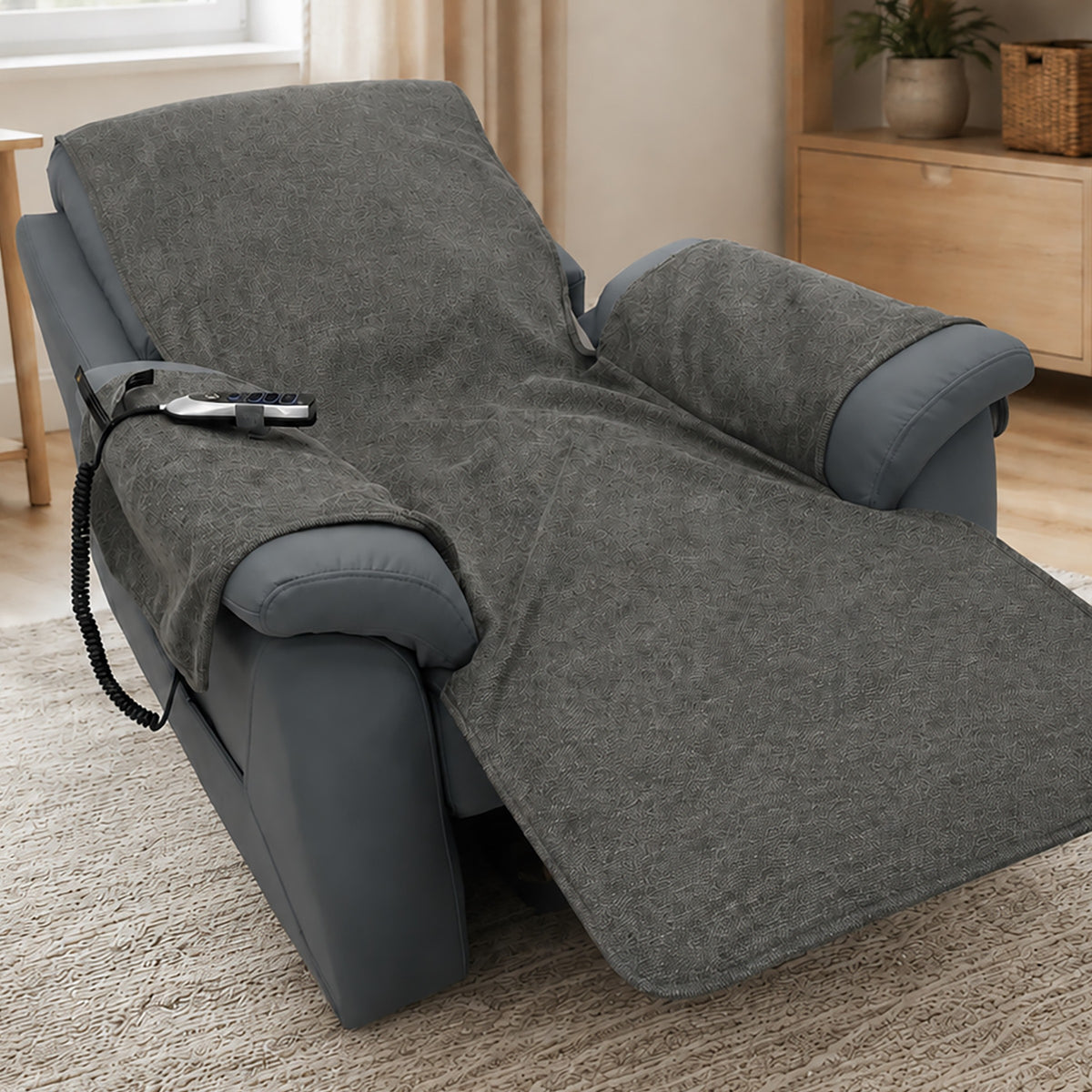 NurtureLift removable chair cover draped over a reclined lift chair