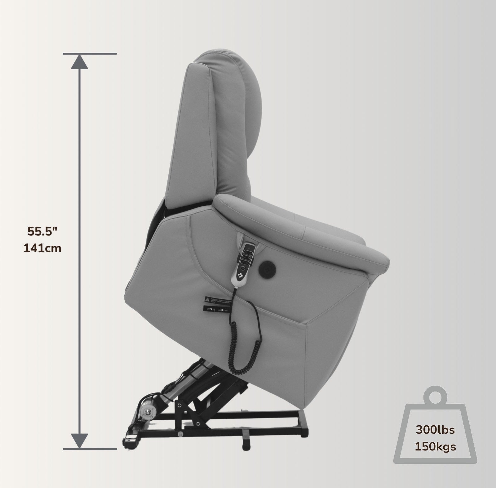 The NurtureLift™ Ascend in the raised lift position, with lifted height marked