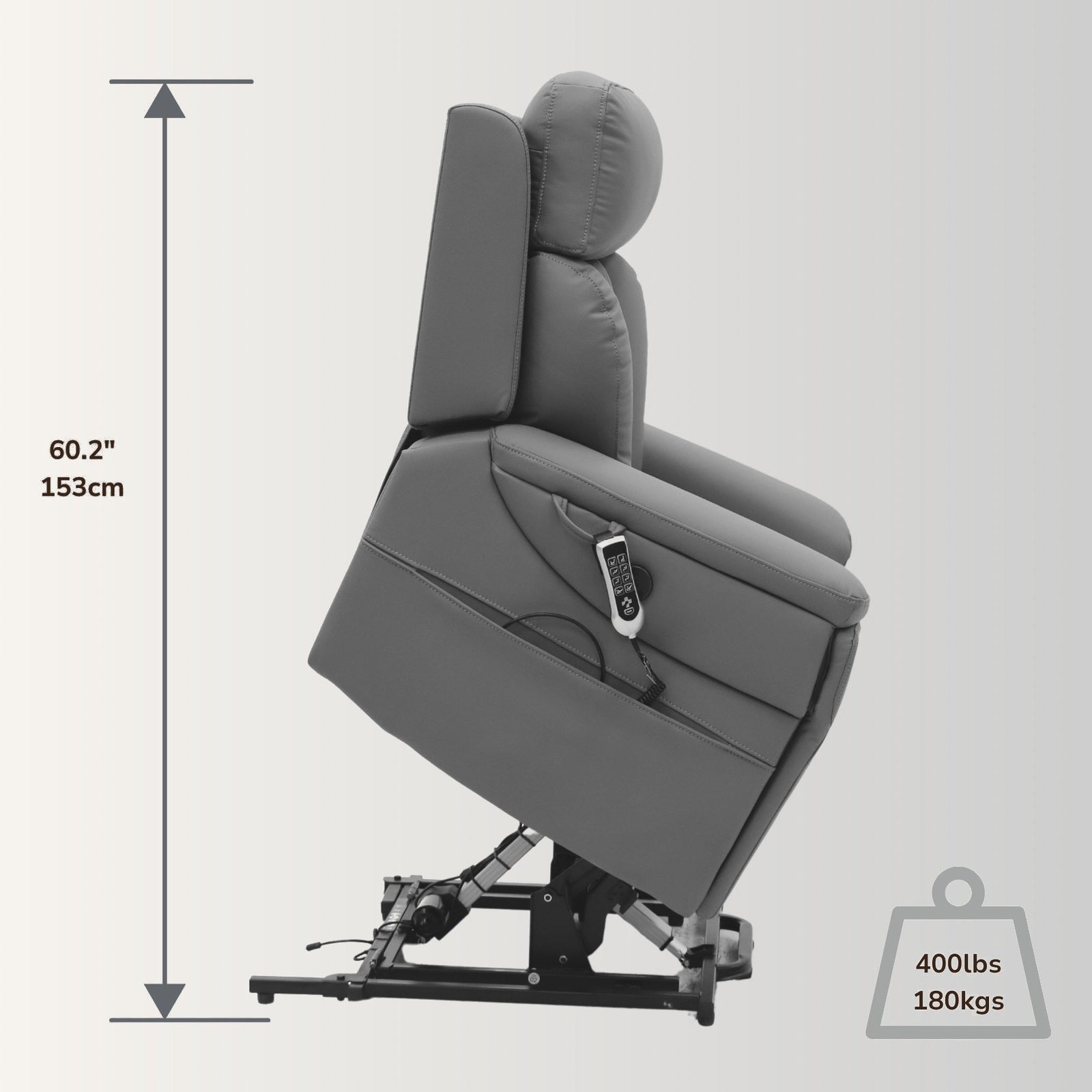 The NurtureLift™ Elevation in the raised lift position, with lifted height marked
