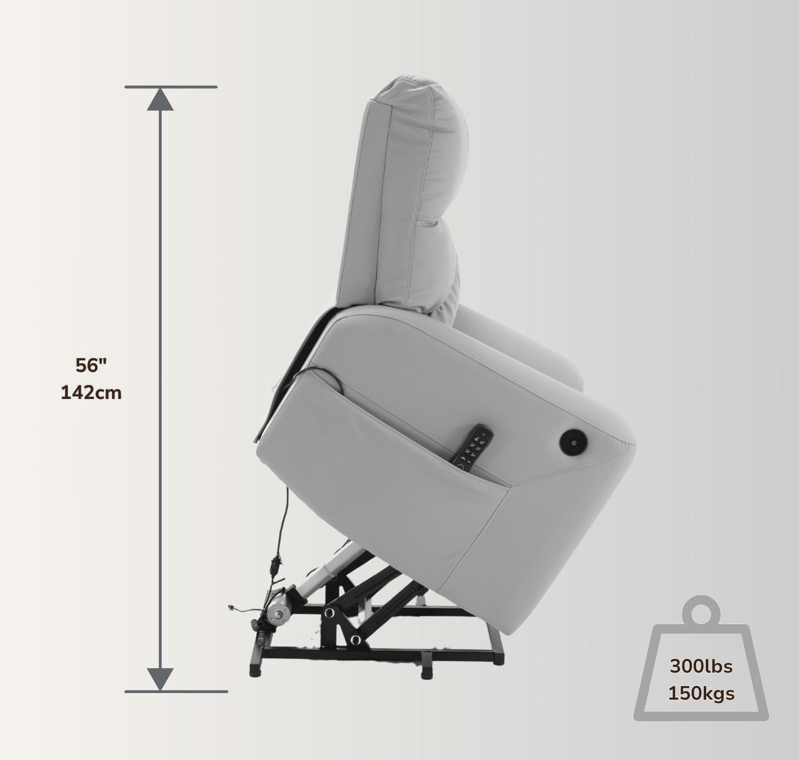 The NurtureLift™ Flow in the raised lift position, with lifted height marked