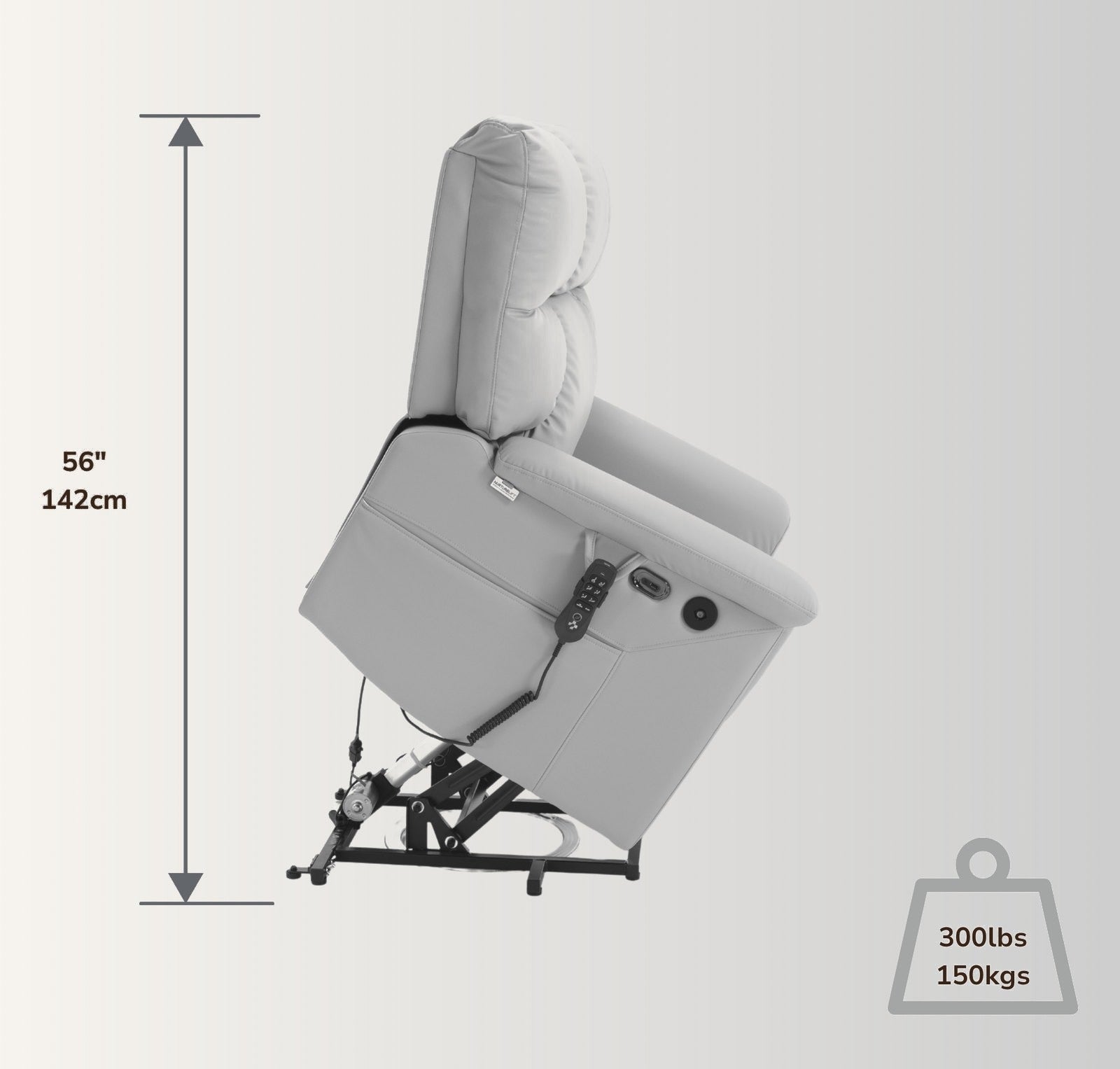 The NurtureLift™ Glide in the raised lift position, with lifted height marked