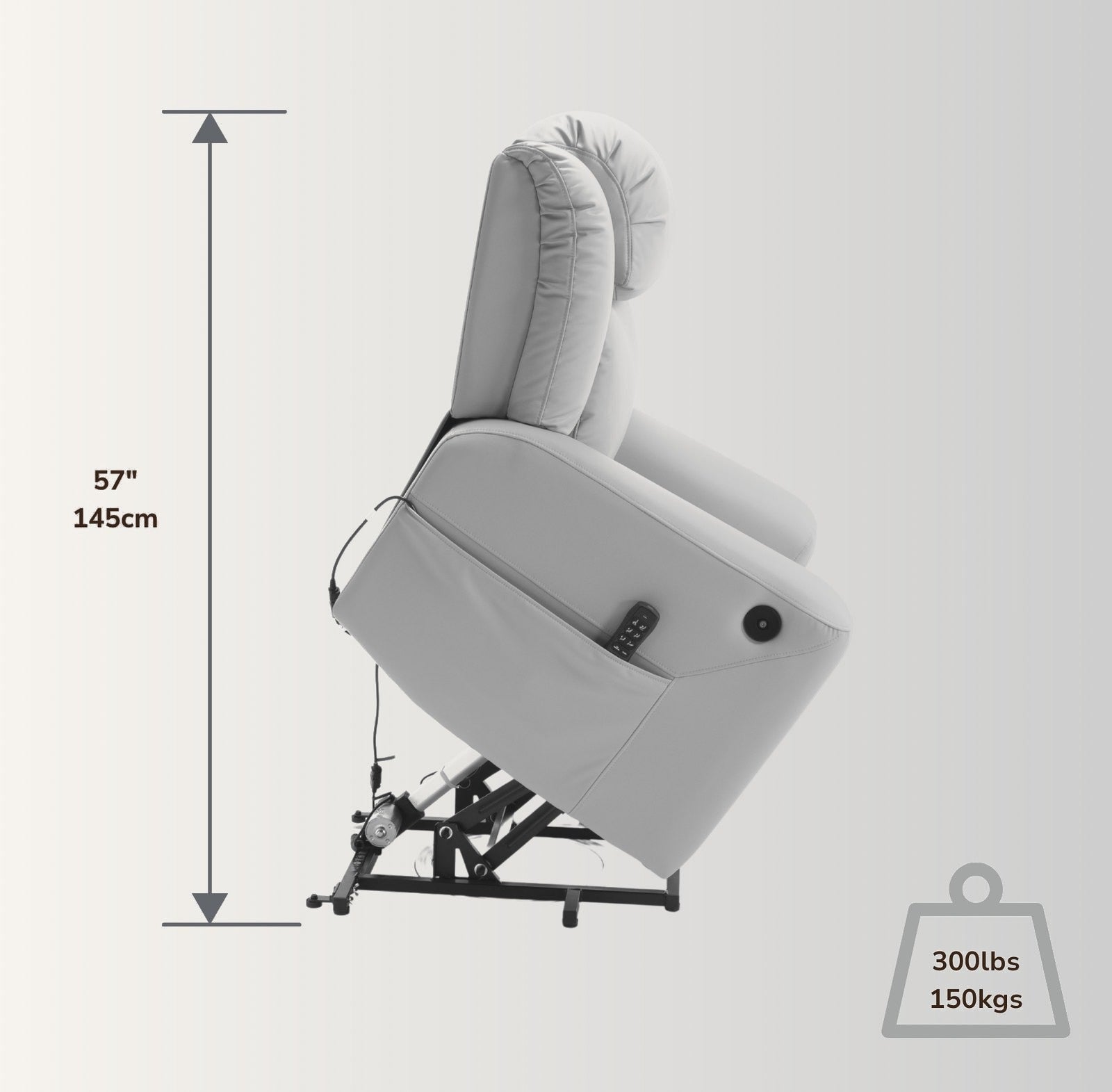 The NurtureLift™ Indulgence in the raised lift position, with lifted height marked