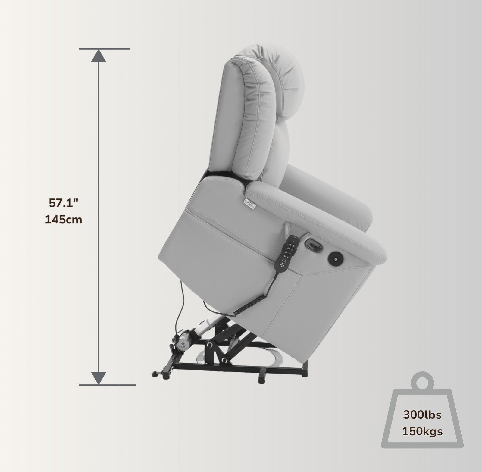 The NurtureLift™ Nestle in the raised lift position, with lifted height marked