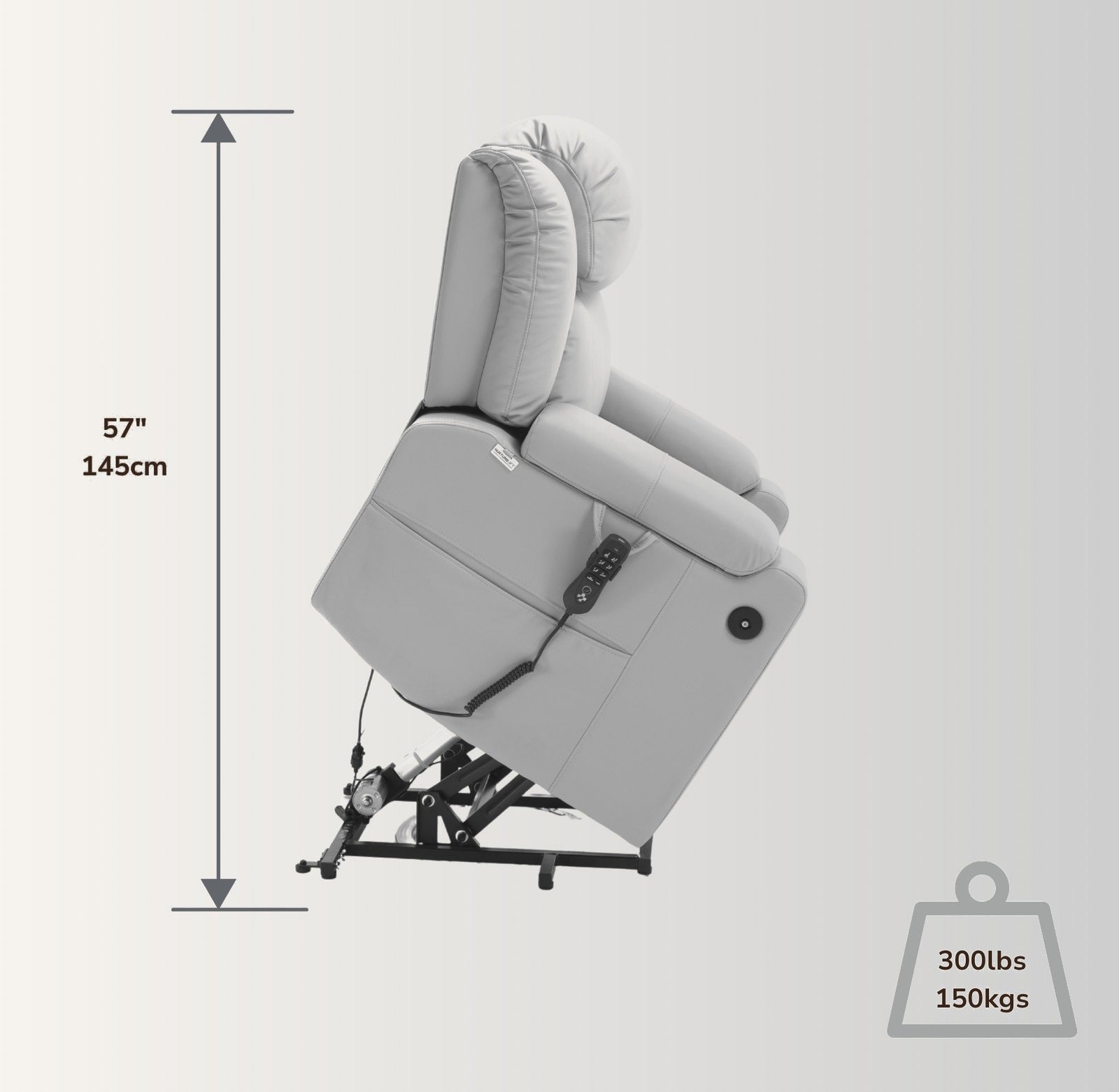 The NurtureLift™ SMOOTH in the raised lift position, with lifted height marked